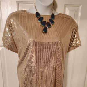 Metallic Gold Sequin Glam Holiday Shiny Blouse Tee